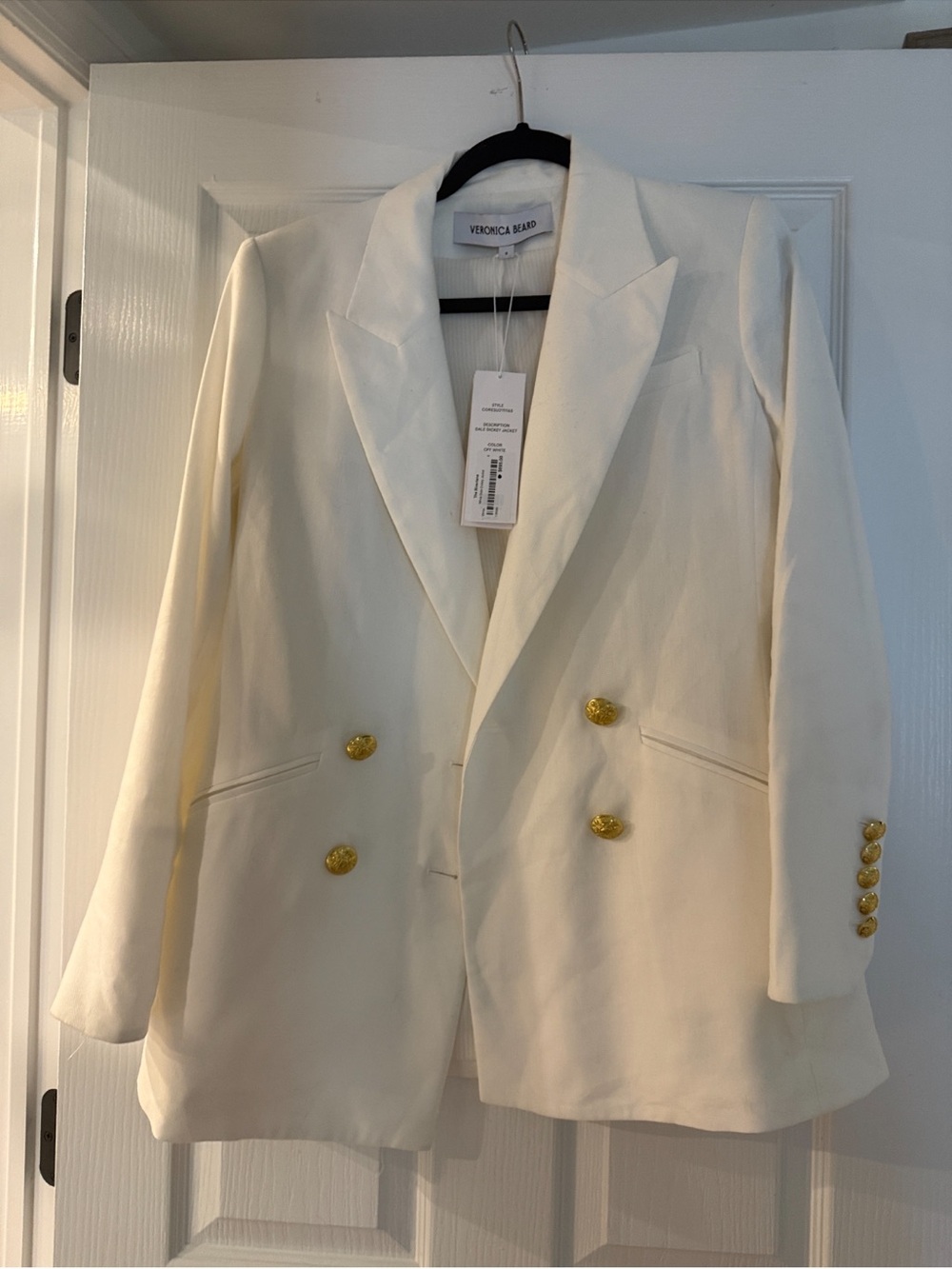 Veronica Beard Ivory Double-Breasted Blazer with Gold Buttons